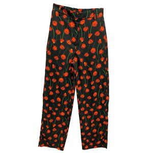 Size 2 H&M Women's Black Poppy Print Pants Partial Elastic Waist